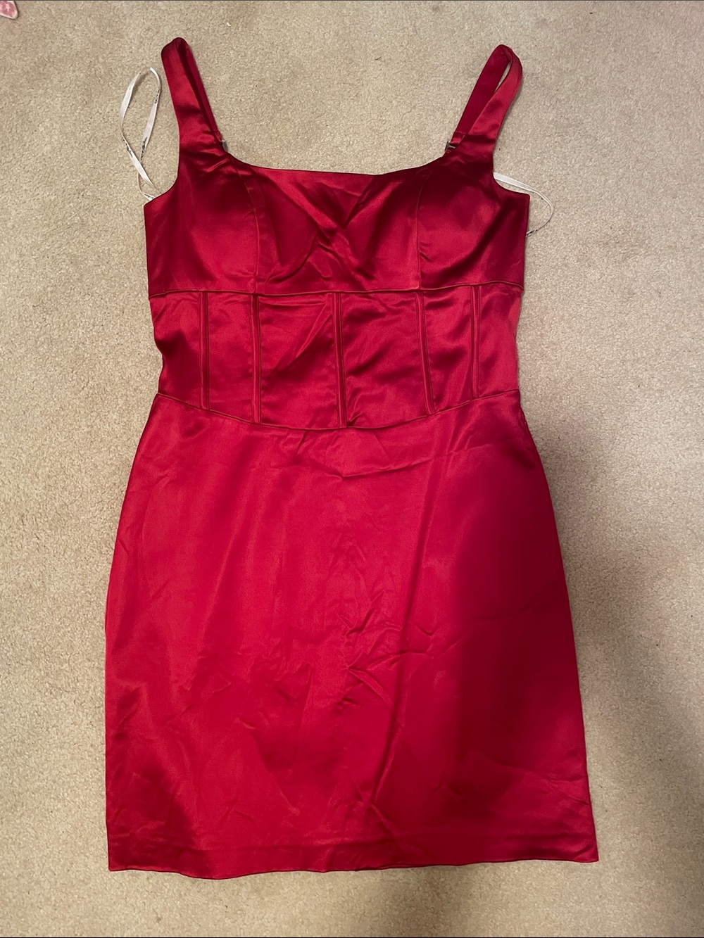 OC by Oleg Cassini Red Satin Mini Dress with Structured Bodice